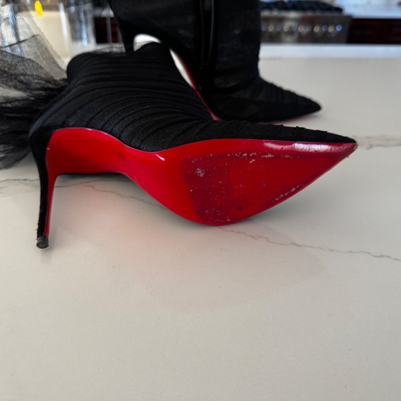 CHRISTIAN LOUBOUTIN  Tulle Nappa Libellibooty 100 Ankle Boots 39 Black - Picture 5 of 7